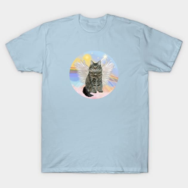 A Maine Coon Cat Angel in Heaven's Clouds T-Shirt by Dogs Galore and More